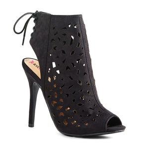Thaden Black Booties Open Toe Laser Cut